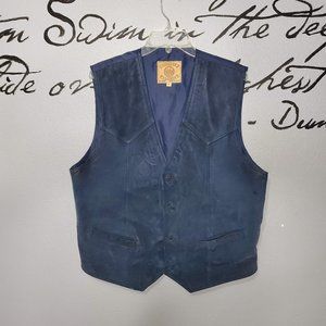 Navy Blue Suede Genuine Leather Men's Vest from I.C. Leather Works, M